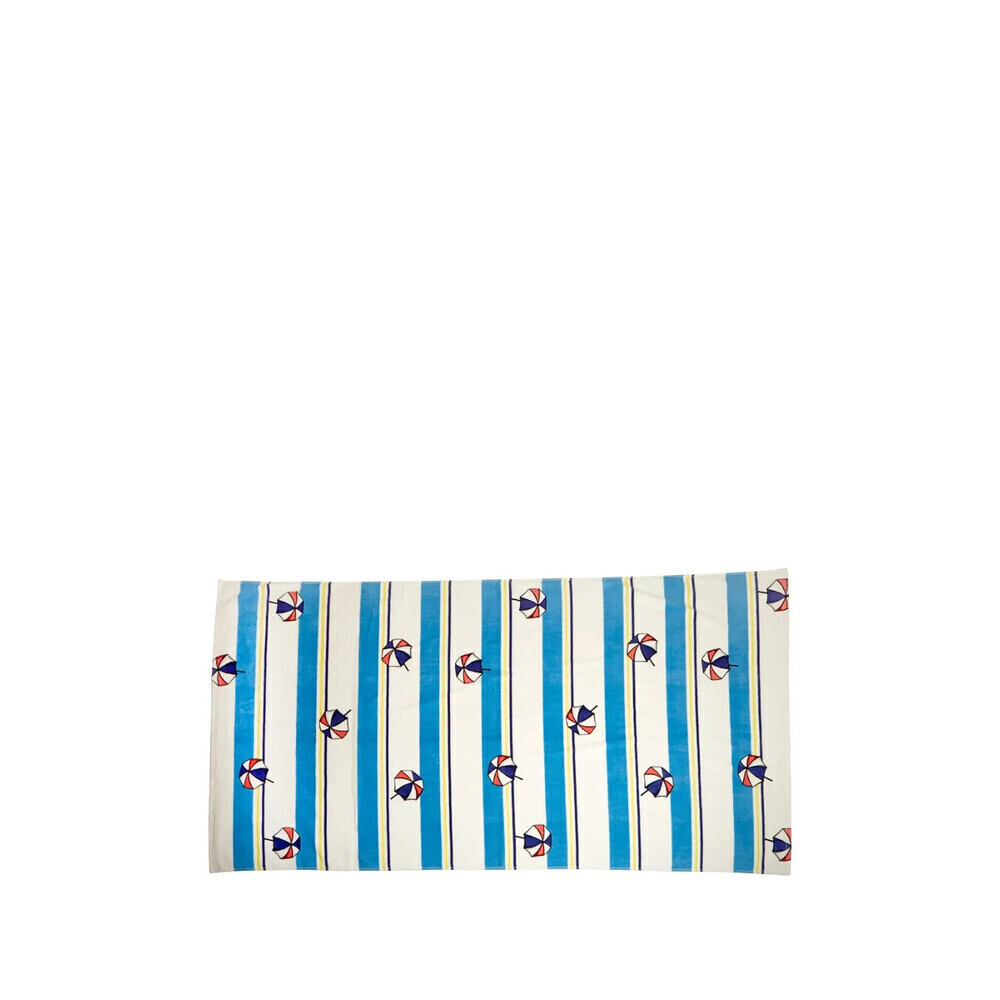 Moda At Home 100% Cotton Beach Towel Umbrella On Stripe White/Blue 35x70"